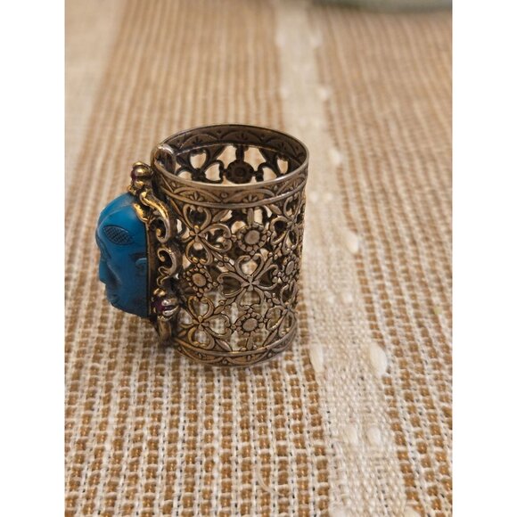 Vintage Filigree Tribal Mask Convertible Ring or Scarf Slide Ornate Statement Et - Picture 4 of 8